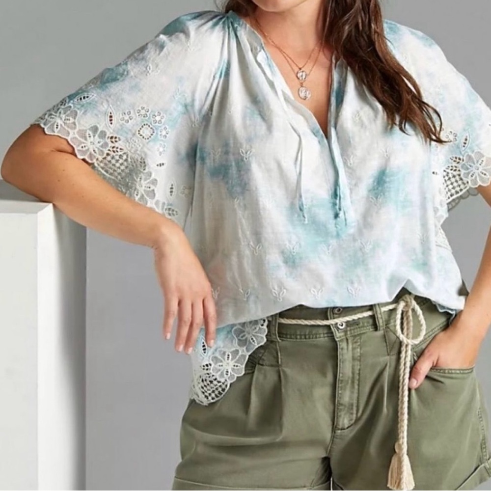 Anthropologie | Olivia Embroidered Tie-Dye Blouse